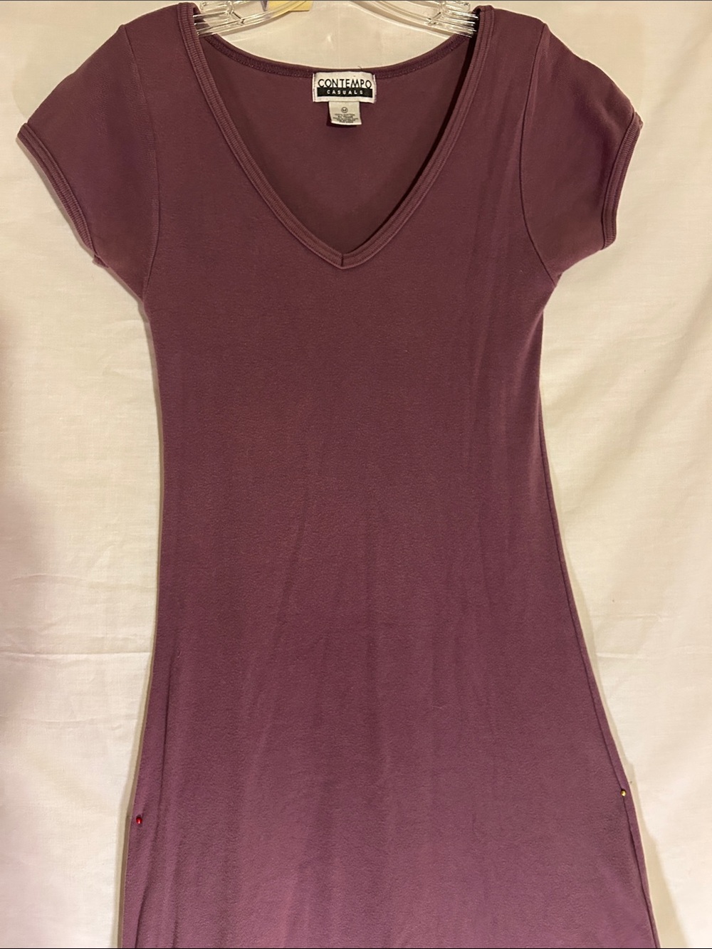 Contempo V-Neck Purple Maxi Dress, Short Sleeve - Picture 3 of 8